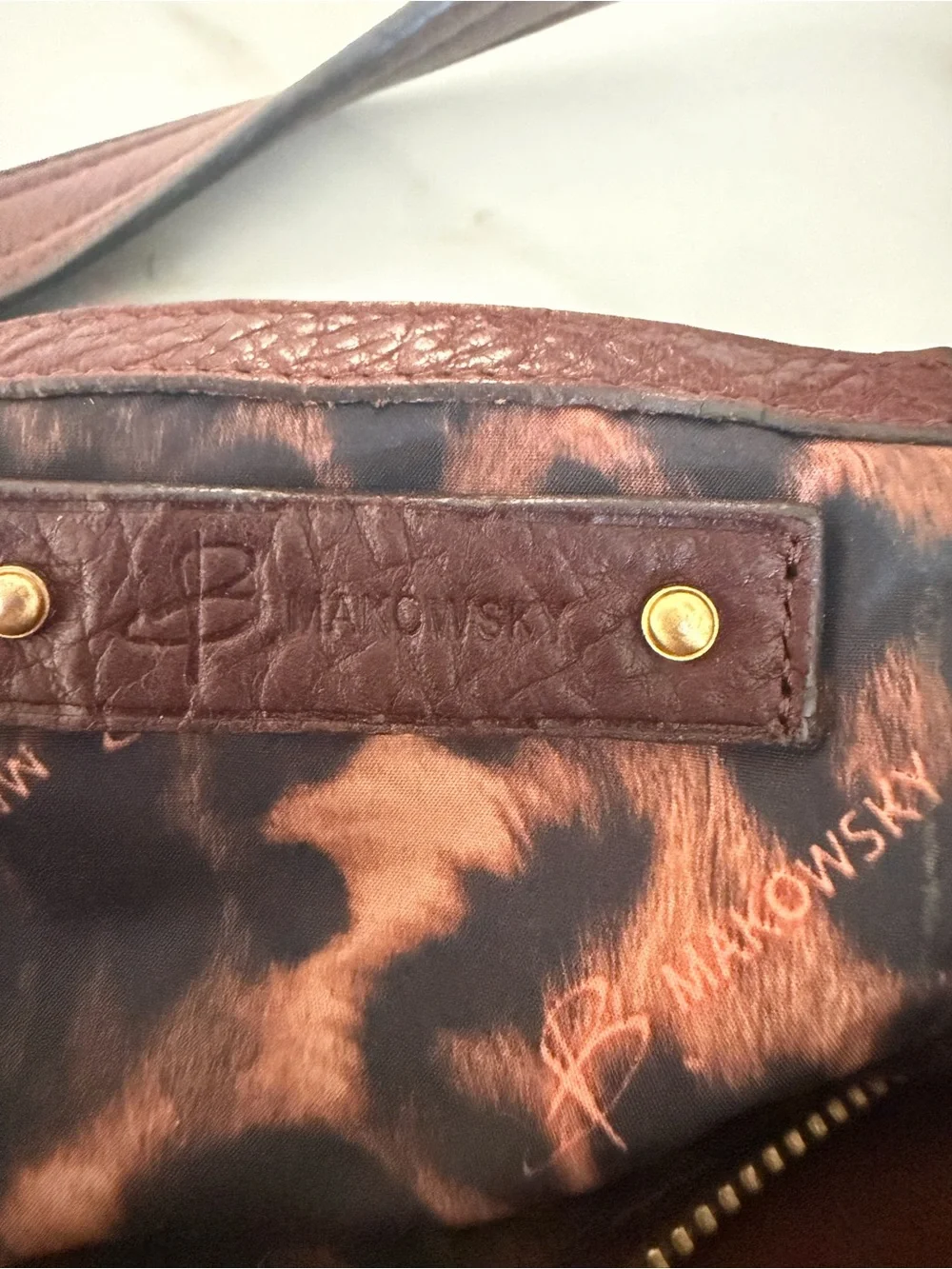 B. Makowsky Brown Leather Studded Hobo Shoulder Bag Tassel Purse